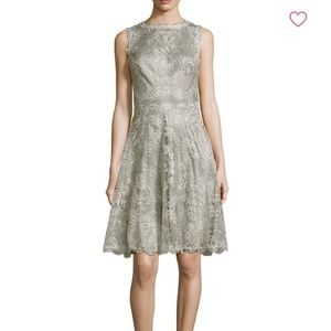 Tadashi silver lace fit and flare dress